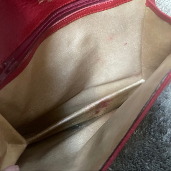 Vintage La Bagagerie Red Leather Top Handle Wristlet Clutch Handbag France - Picture 4 of 4